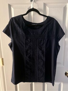 croft & barrow Navy Eyelet Front Short Sleeve Tee
